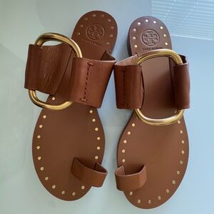 Tory Burch Brown Sandals with Gold Buckles